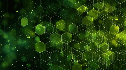 Abstract green hexagons on dark background