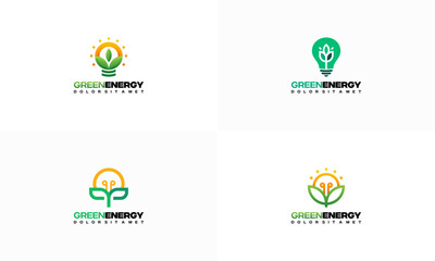 Set of Green Energy Logo designs concept vector, Leaf and Lightbulb logo template