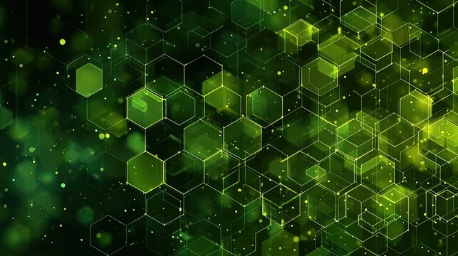 Abstract green hexagons on dark background