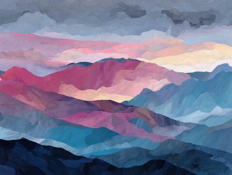 Abstract mountain range, layered in cool & warm colors - Powered by Adobe
