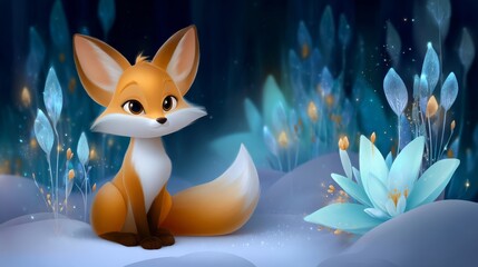Enchanting fox in a magical forest digital art fantasy environment whimsical mood