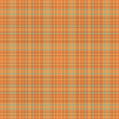 Fire check textile fabric, argyle tartan pattern texture. Spring seamless vector plaid background in orange and pastel colors.
