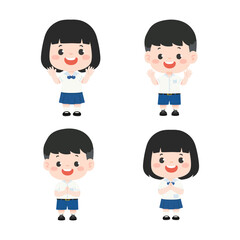 Illustration of Thai Students in Uniforms set