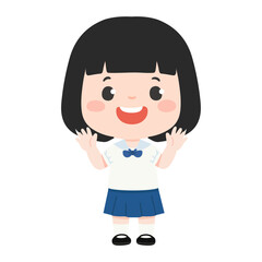Cartoon Illustration of Girl in School Uniform