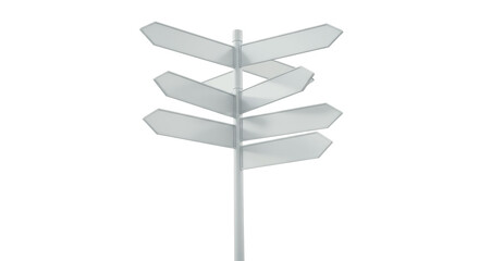 A sleek, modern signpost with blank arrows pointing various directions, against a soft, blurred background with creamy bokeh and neutral tones. Concept of future pathways