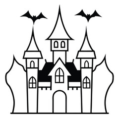 haunted spooky castle line art vector icon