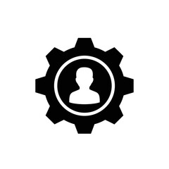 Vector art of black silhouette of a person inside a gear cog
