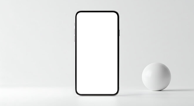 Smartphone with blank white screen on minimal desk background