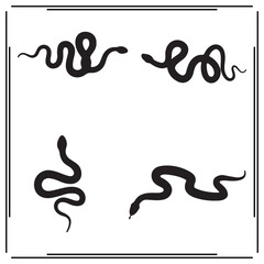 Silhouette of Snakes in Various Coiled Poses - Minimalistic Black and White Reptile Icons - Vector Illustration for Wildlife, Nature, and Environmental Projects