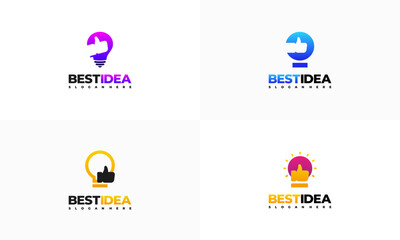 Set of Best Idea logo designs concept vector, Idea Bulb with Thumb up logo symbol, Education symbol icon