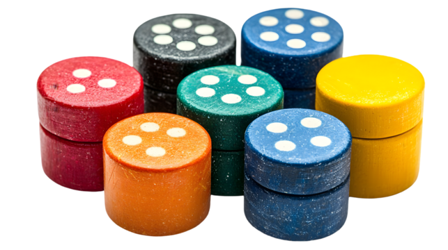 Set of board game counters isolated on a transparent background