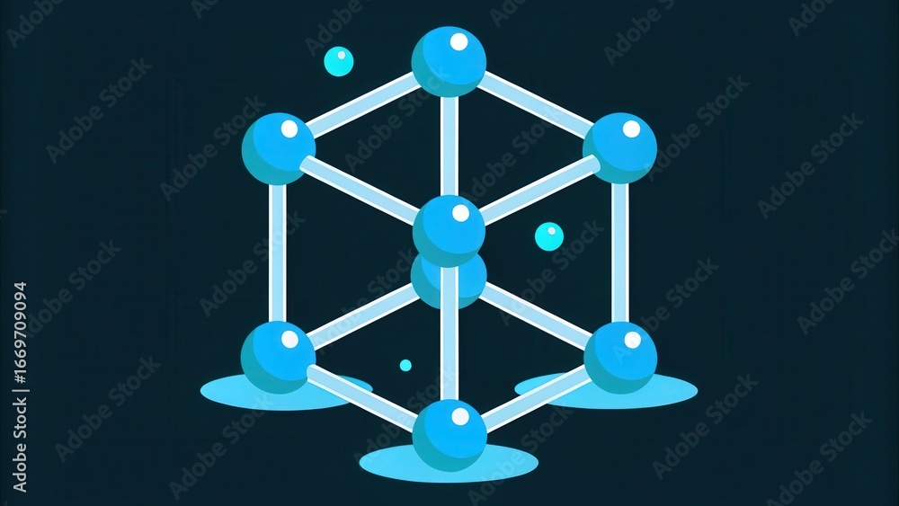 Poster frozen water molecule simulation abstract illustration of a molecular structure with blue spheres an
