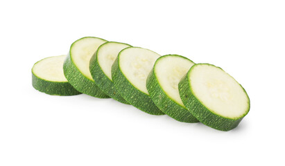 Pieces of fresh zucchini isolated on white