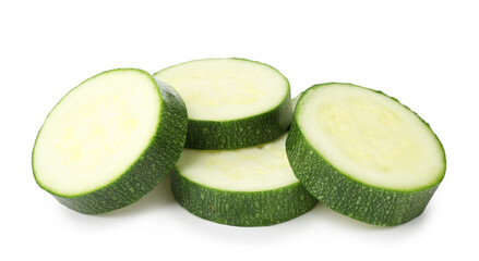 Pieces of fresh zucchini isolated on white