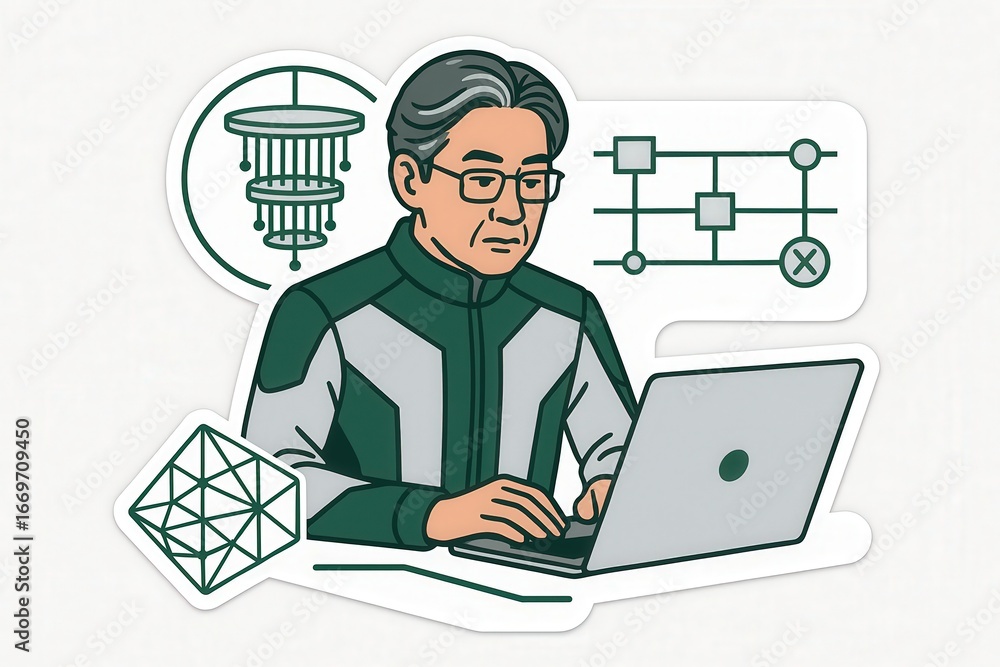 Poster thoughtful senior individual assessing complex algorithms while interacting with advanced technology