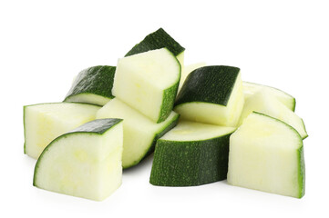 Pieces of fresh zucchini isolated on white