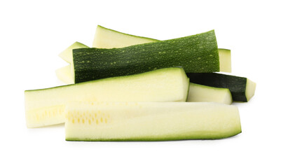 Pieces of fresh zucchini isolated on white