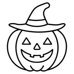 pumpkin witch face line art vector icon