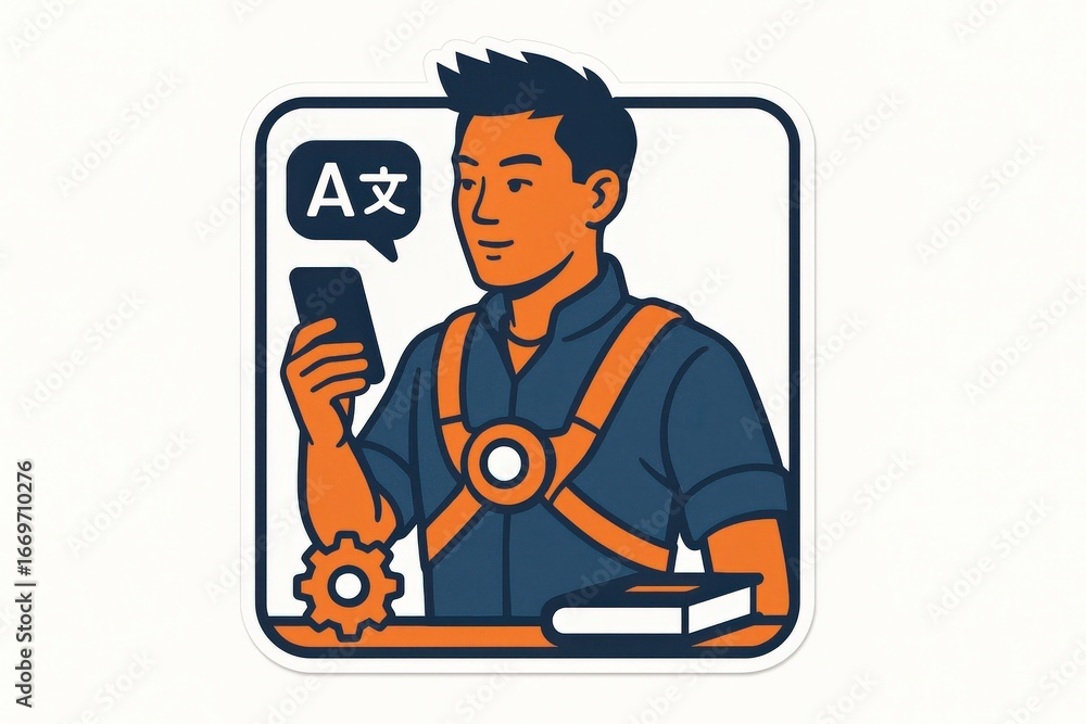 Poster a skilled worker with a phone showcasing digital communication in a modern workspace emphasizing col