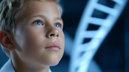 Inspiring young minds a boy's curiosity in a high-tech environment close-up perspective innovative concept