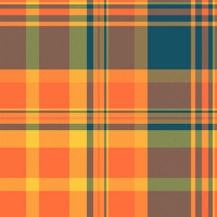 Vibrant autumnal plaid pattern in warm oranges and yellows, accented with muted greens and teal.  Perfect for textile design, fallthemed projects, or adding a touch of rustic charm to your designs.