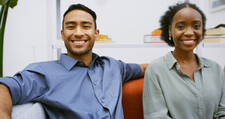 Portrait, team selfie or creative business people in office lounge with journalists or friends. Man, woman and picture of staff together for collaboration, photo and about us with news reporters