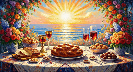 Traditional Shabbat Shalom Greeting in Serenity painting