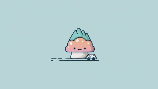 Cute mushroom illustration with car