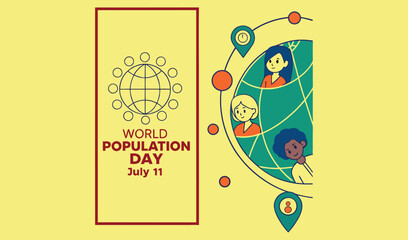 Illustration celebrating world population day with diverse people connected globally