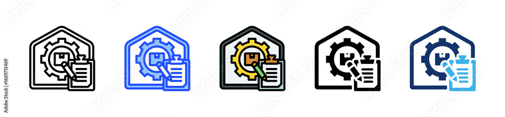 Poster inventory management icon collection with multiple styles