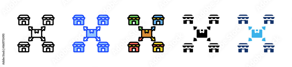 Poster product distribution icon collection with multiple styles