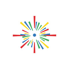 Bright colorful rainbows neatly arranged on a white background form a fireworks explosion