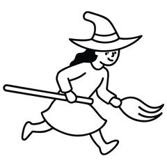Fototapeta premium witch broom flying line art vector icon