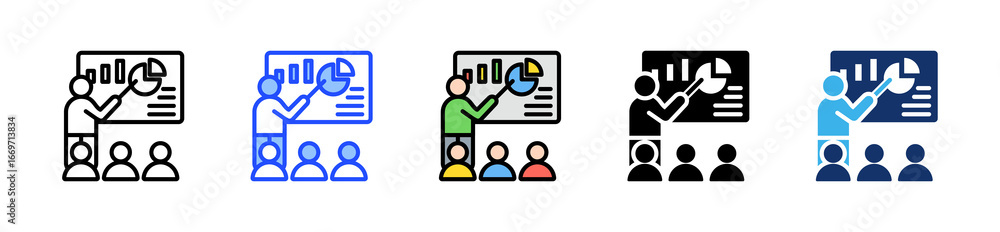 Aufkleber training program icon collection with multiple styles