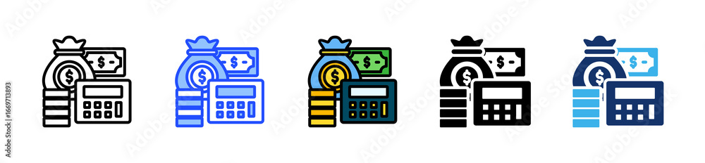 Poster roi calculator icon collection with multiple styles