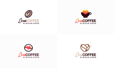 Naklejka premium Set of Love Coffee Logo designs concept vector illustration, Coffee Cafe logo template