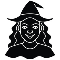 witch creepy face line art vector icon