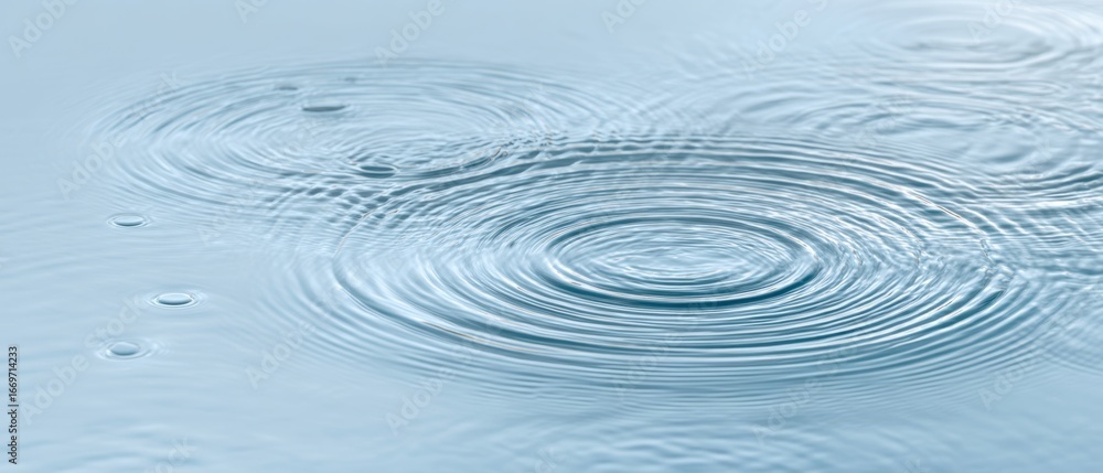 Poster the water surface with concentric ripples creating a calm minimal blue abstract background