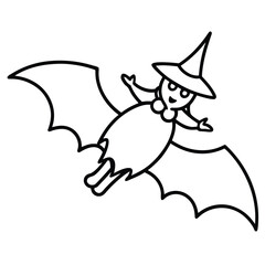 witch flying bat line art vector icon