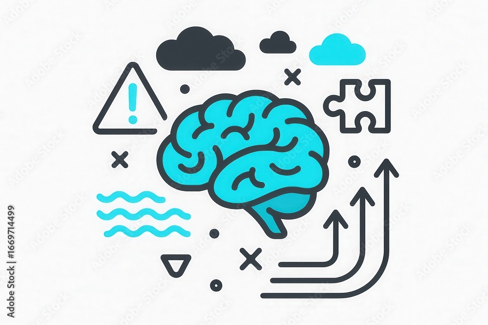 Aufkleber engaging visual representation of neural pathways and cognitive processes demonstrating analytical t