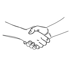 Vector illustration of line art illustration of two hands shaking in agreement, symbolizing partnership and trust