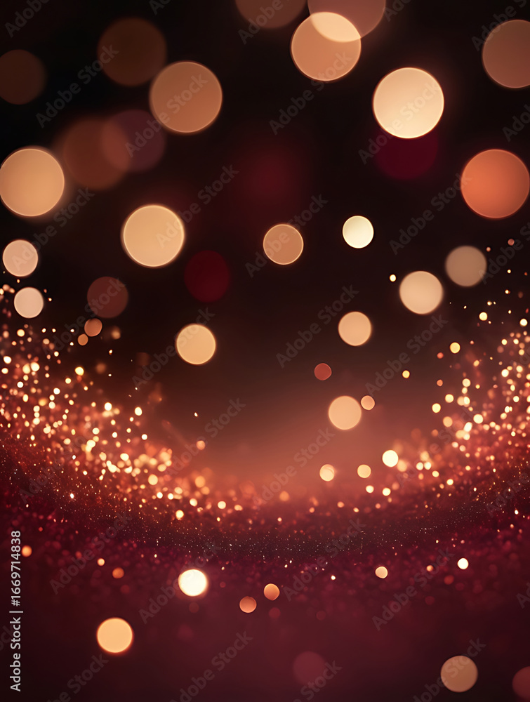 Aufkleber abstract warm bokeh lights and sparkling particles on a dark background.
