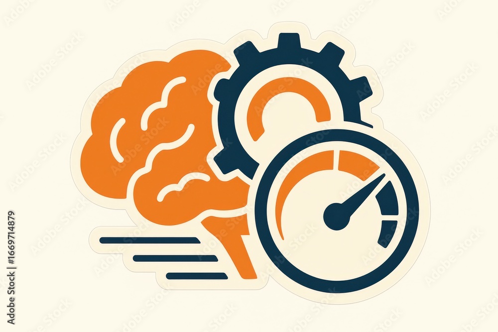 Poster conceptual illustration of cognitive enhancement representing brain power and productivity with gear