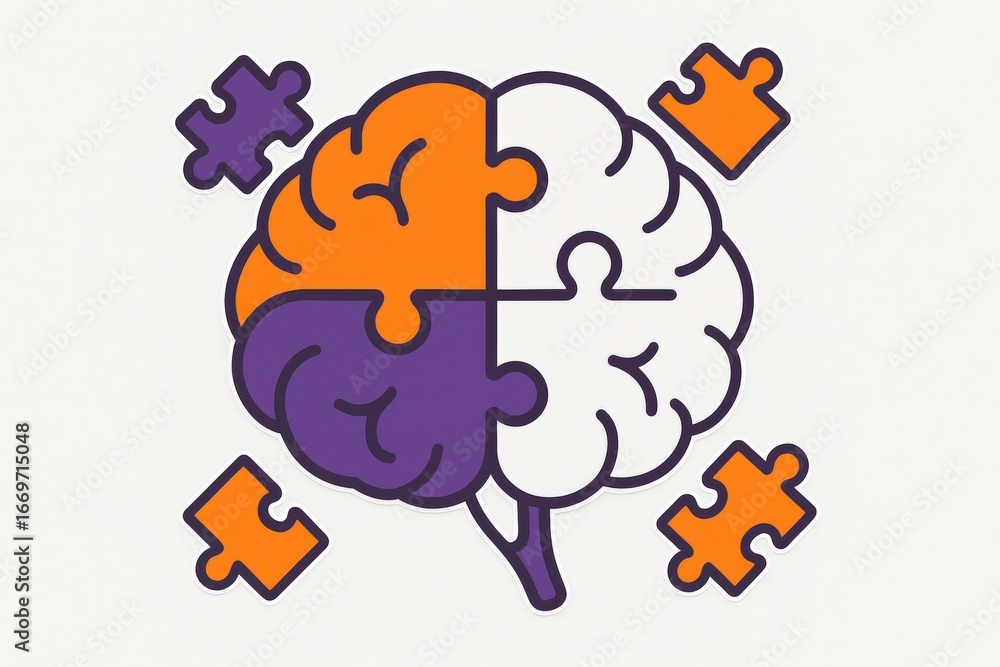 Aufkleber conceptual visualization of a colorful puzzle brain symbolizing psychology cognition and critical th