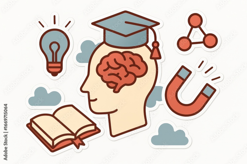 Aufkleber celebrating the fusion of knowledge and innovation with a graduated brain symbolizing learning creat