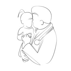 One continuous single drawing line art flat doodle child, doctor, patient, person, care, hospital, arm, female, woman, adult. Isolated image hand draw contour on a white background, hand drawn, not AI