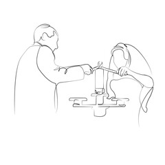 One continuous single drawing line art flat doodle bride, wedding, judaism, celebration, cultures, love, veil. Isolated image hand draw contour on a white background, hand drawn, not AI