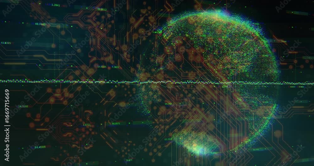 Aufkleber colorful data line appearing pulsing causing particles forming globe visualizing data flow