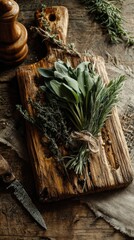 Obraz premium Rustic wooden board with herbs