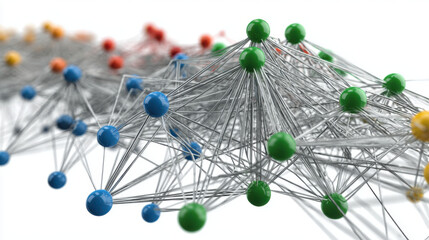 Network nodes connecting, growing and expanding on white background